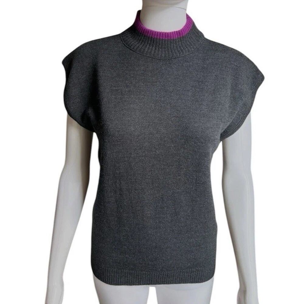 Vintage Pendleton Virgin Wool Sweater Womens M Gray Short Sleeve USA Made